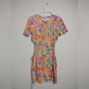 Zara Orange Floral Adjustable Peep Waist Dress